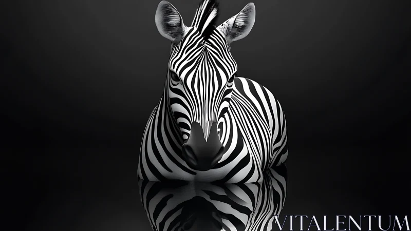 Reflected zebra lounges in a polished pool of shadowed light