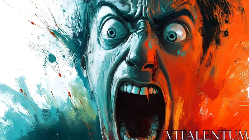 Expressionistic portrait with contrasting color split face.