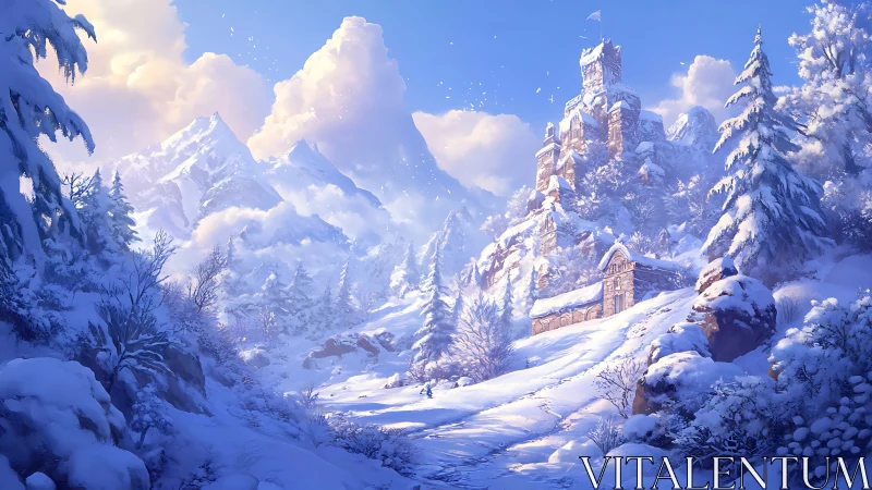 Snowbound alpine citadel with luminous atmospheric depth.