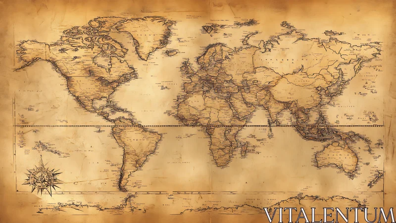 Antique style world map with detailed continental outlines.