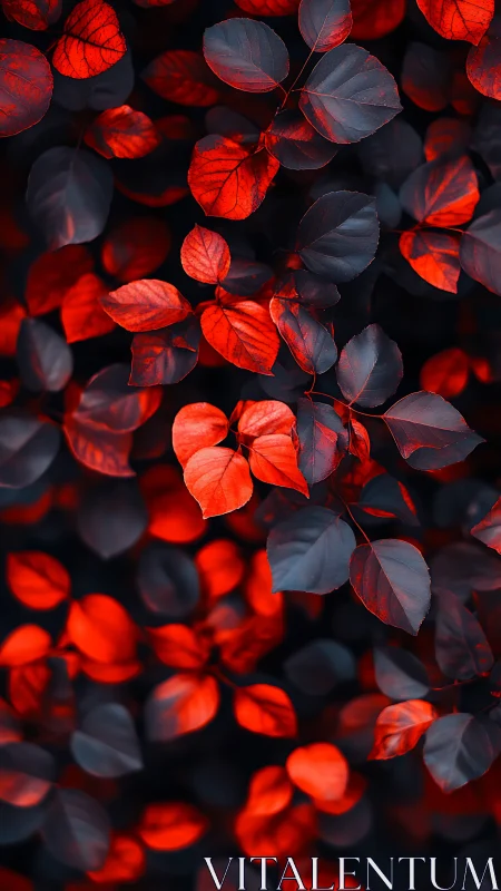 Red and blue foliage in closeup abstract composition.
