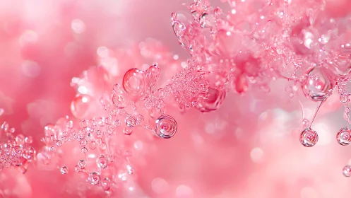 Close-up pink translucent liquid bubbles in soft focus.