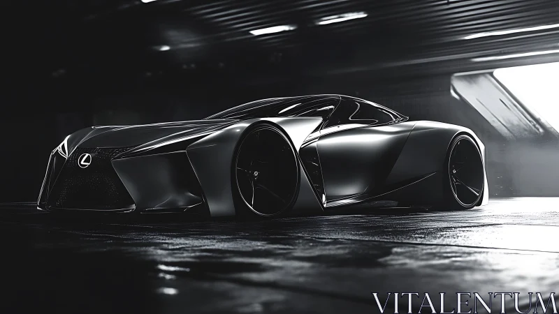 Low-key render of Lexus hypercar with extreme aero sculpting surfaces