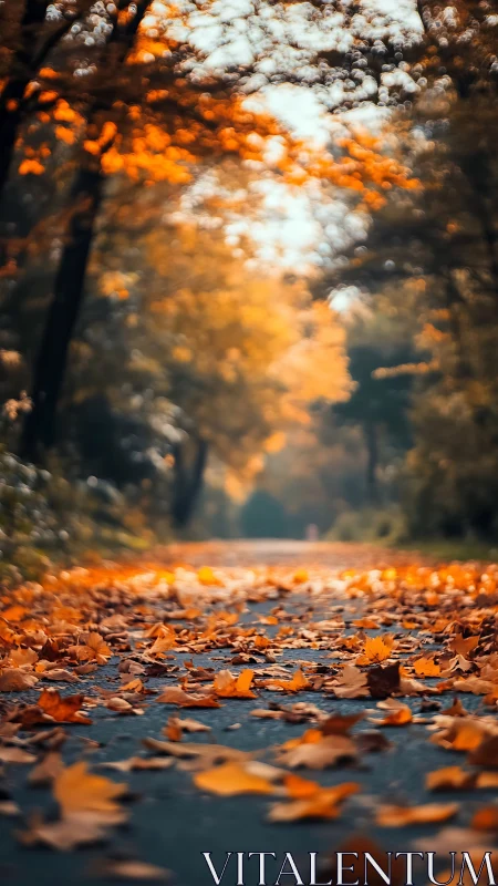 Leaves whisper softly along a golden blur of autumn road