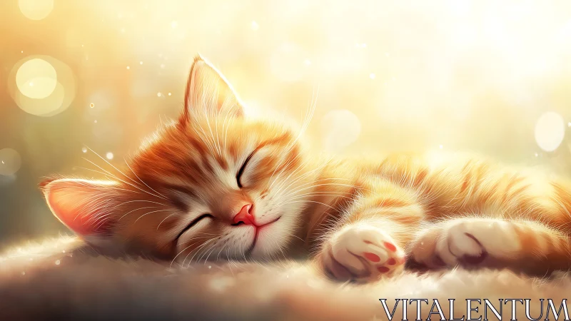 Luminous Slumber: Orange Tabby Dreams in Golden Serenity