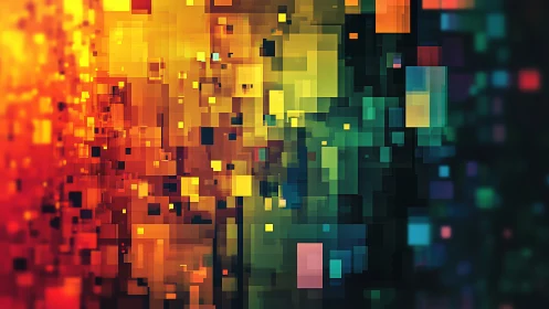 Warm pixelated lightscape blending sunset reds and greens.