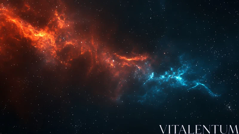 Red and blue interstellar nebula clouds in deep space.