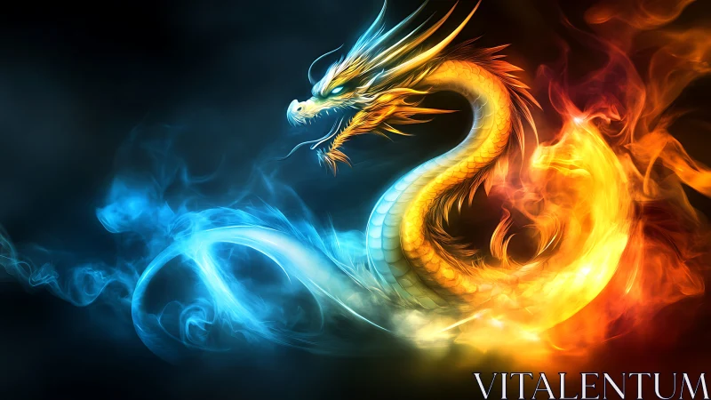 Bifrost dragon coils through fire and ice in vivid digital glow.