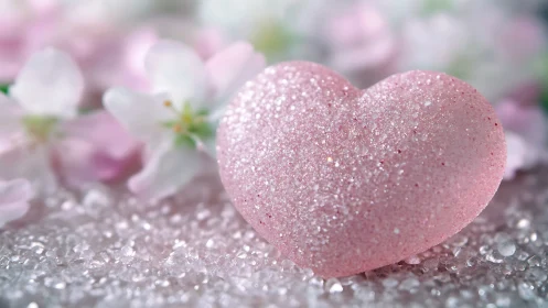 Sugar-dusted pink heart lounges among dreamy blossoms