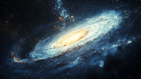 Spiraling galaxy glows warmly in a sea of distant stars