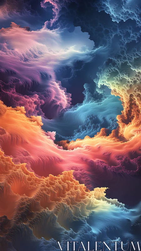 Vivid fractal clouds in swirling multicolor abstract field.