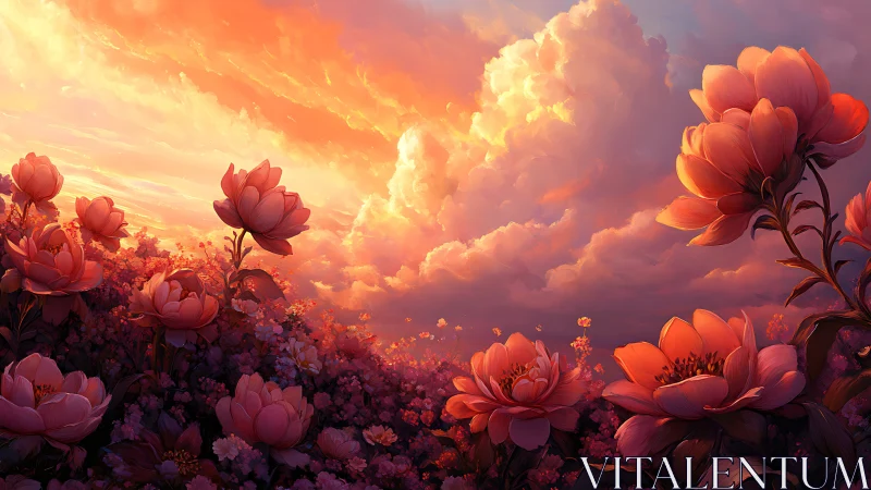 Crimson Blooms Dance Through Golden Hour Drama.