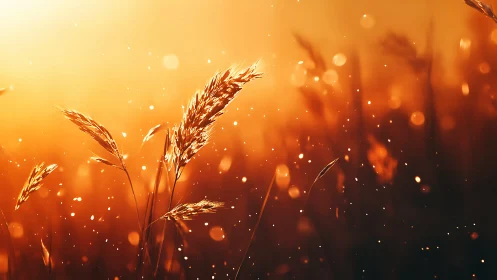 Golden dusk grasses drifting through glowing summer air.