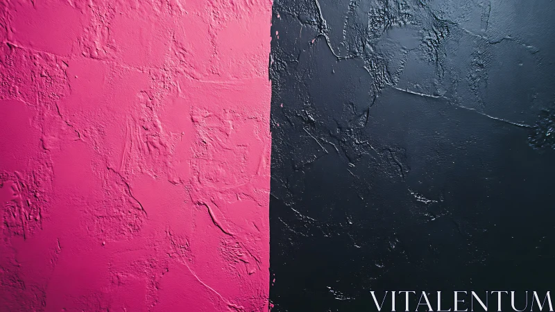 Textured pink and black wall surfaces divide starkly