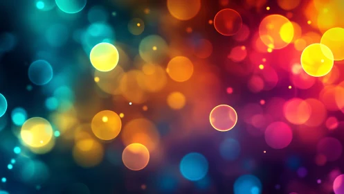Colorful bokeh light circles on dark gradient background.