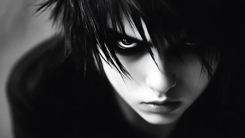 High-contrast monochrome close-up of intense stylized portrait lighting