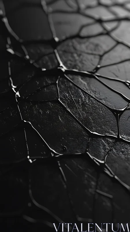 Liquid obsidian veins shimmer across fractured midnight stone.