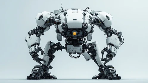 Quadrupedal combat mech is rendered in frontal neutral stance