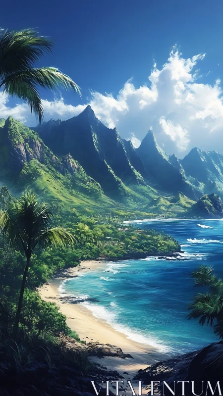 Dramatic Tropical Paradise with Emerald Cliffs and Turquoise Waves