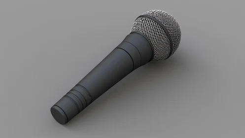 Professional dynamic microphone rendered with metallic mesh head