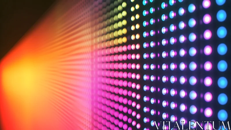 Gradient LED matrix in shallow-focus neon light field composition.