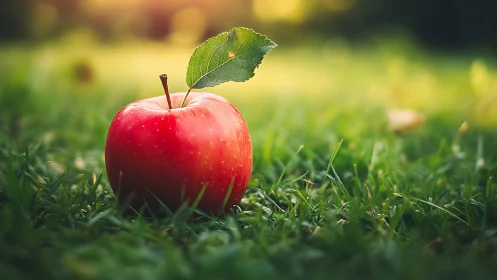Single red apple rendered in shallow-depth photorealistic focus
