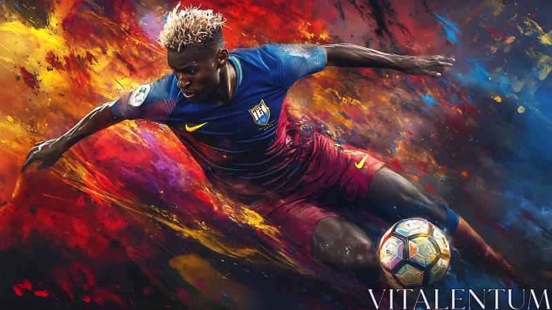 Digital painting of dynamic football slide tackle in motion blur.