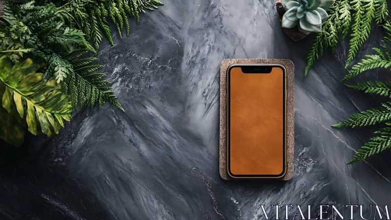 Smartphone in Cork Case Against Marble Surface.