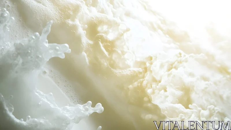 Splashing milk in soft sunlight, abstract close-up photography.