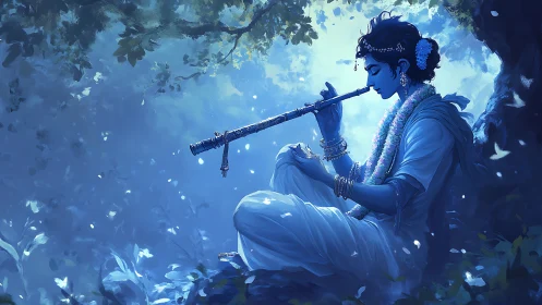 Moonlit flute songs drift through a sapphire forest hush