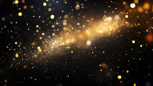 Golden and white bokeh particles form dense diagonal trail