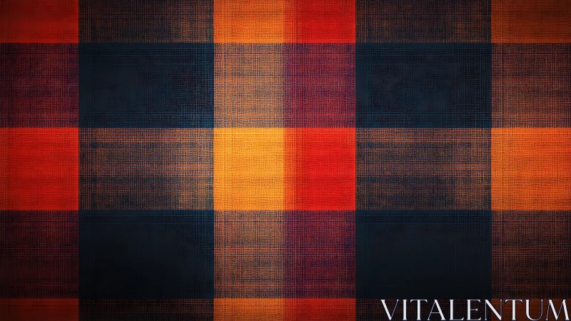 Textured plaid grid pattern in deep navy, red, and orange.