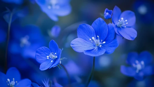 Blue Flax Flowers in Soft Focus Closeup