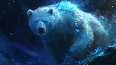 Gentle ice bear glowing softly in a dreamy polar night.
