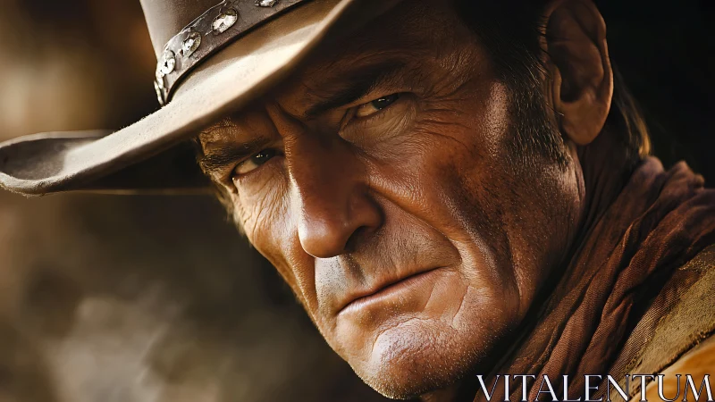 Close-up portrait of weathered cowboy in hat outdoors.