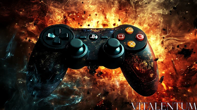 PlayStation Controller Engulfed in Explosive Fire and Flames