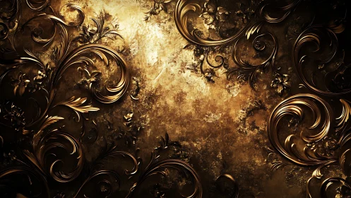 Baroque metallic scrollwork on distressed golden textured panel