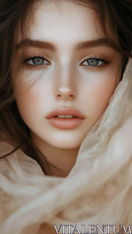 Soft‑lit portrait of veiled woman with ethereal gaze.