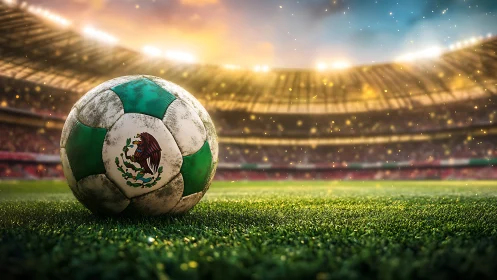 Sunlit Mexican soccer ball waiting for kickoff magic.