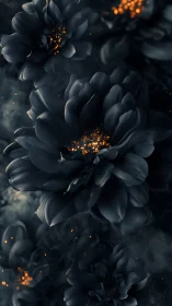 Dark Botanical Luminescence: Layered Petals with Golden Fire.