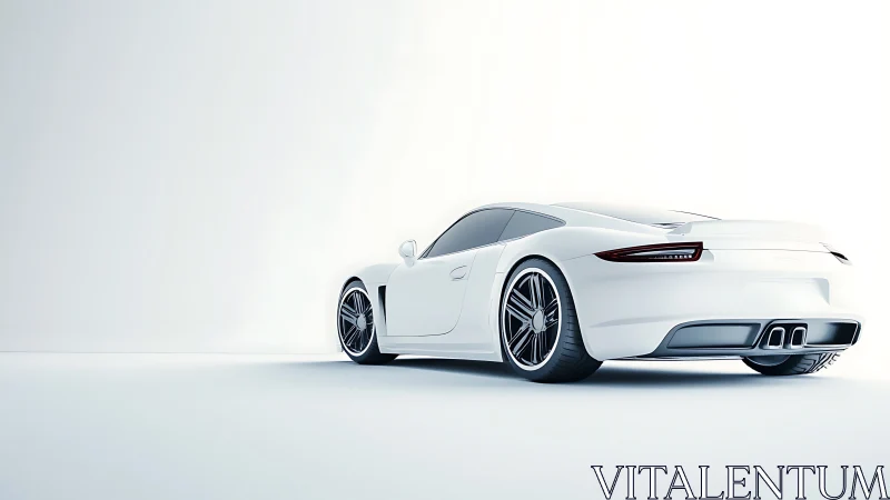 Sleek white sports coupe waits quietly in a bright studio