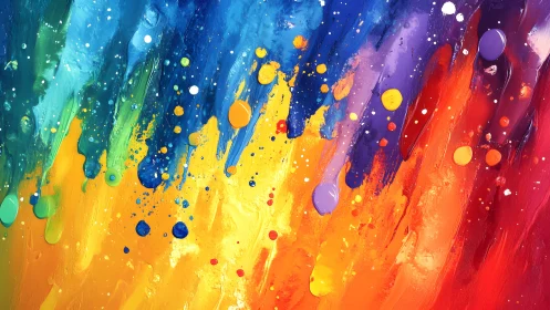 Vibrant Abstract Rainbow Paint Splash Artwork with Bold Colors.