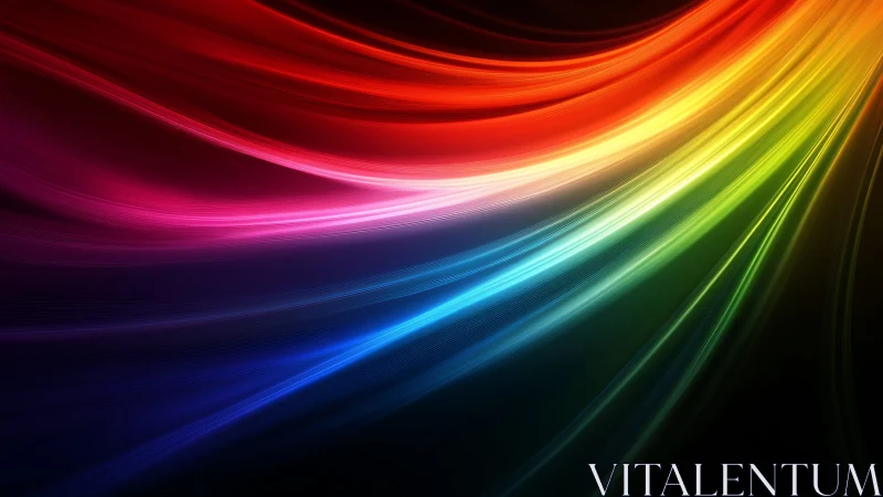 Chromatic light trails sweep diagonally across a dark void