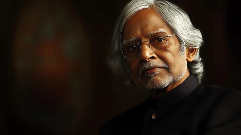 Gentle elder gazes calmly ahead with quiet, steady wisdom