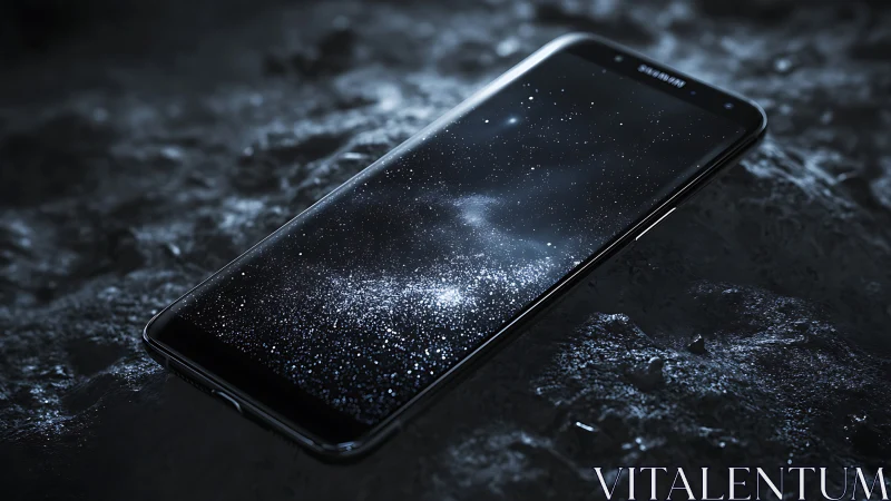 Galaxy smartphone screen mirrors deep cosmic starfield