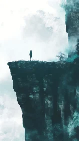 Quiet figure on a misty cliff edge between sky and dreams.