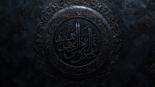 Midnight arabesque medallion etched in luminous calligraphy.