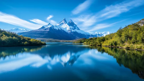 Sky-stitched alpine peaks mirrored in a glacier-blue lake.