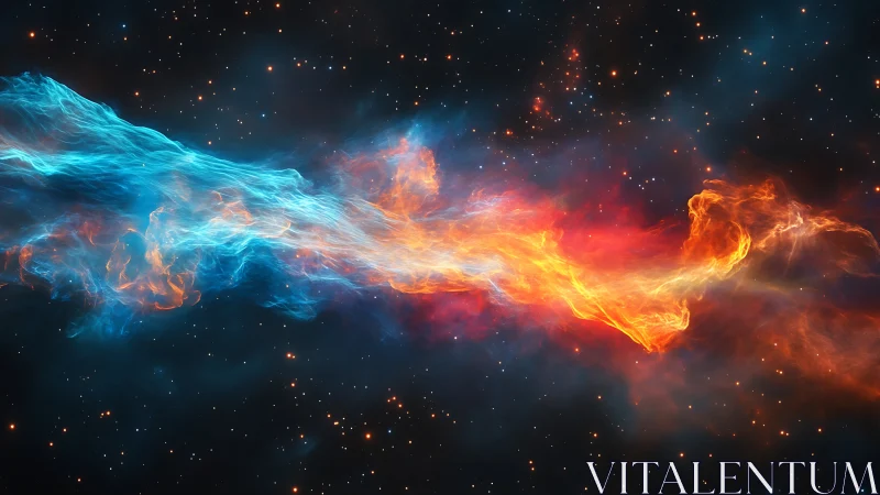 Bicolor nebula-like gas streams twist through star field