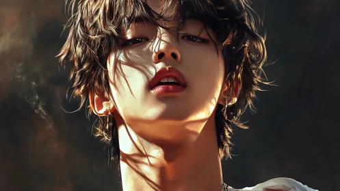 High-contrast digital portrait with cinematic rim lighting and soft focus